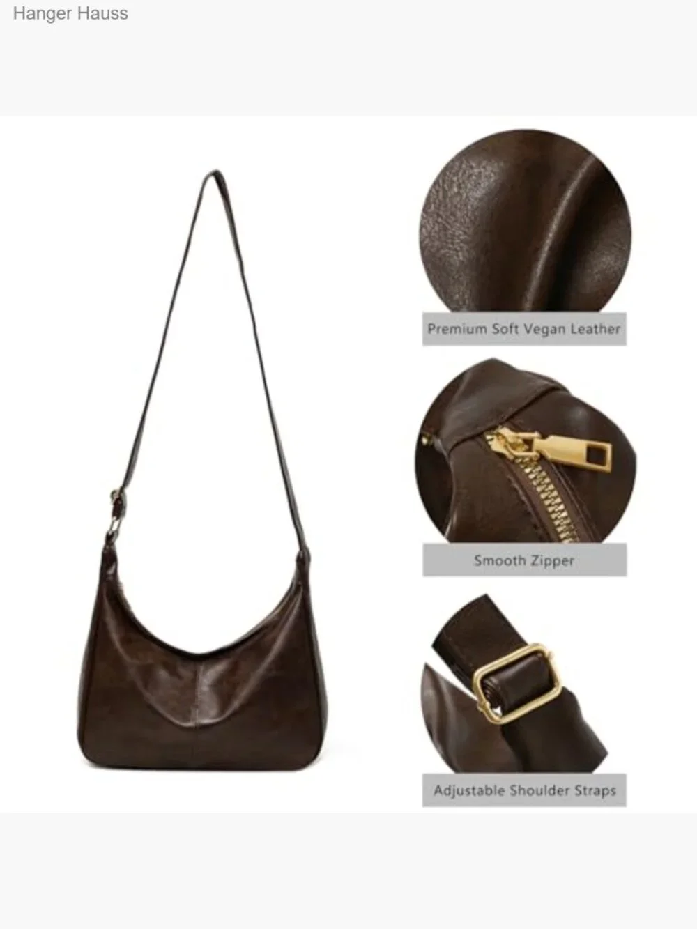 Slouchy Vegan Leather Shoulder Bag, Trendy Crossbody Hobo Tote